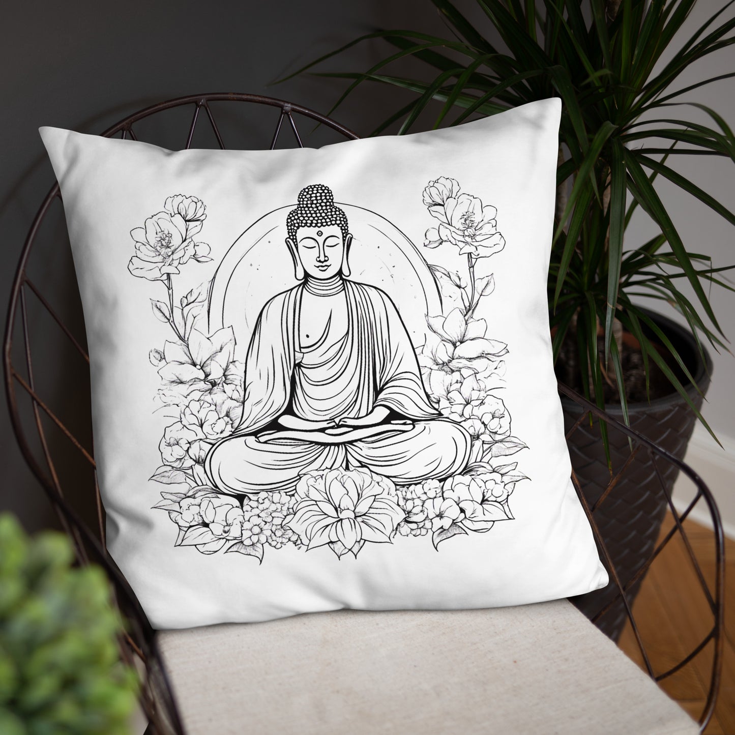 Kissen mit Füllung Buddha im Blumenfeld