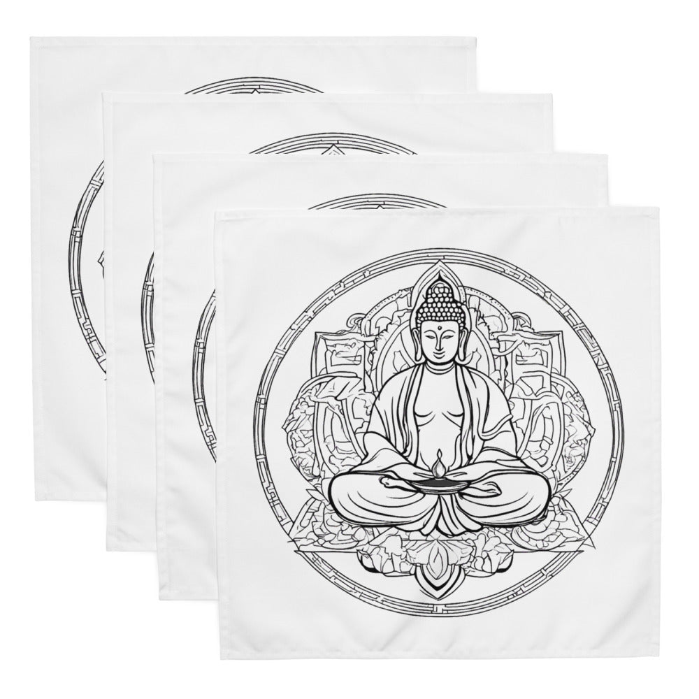 Stoffservietten 4er Set weiß Buddha im Kreis