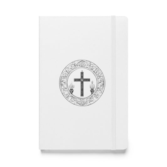 Hardcover Notizbuch weiß Kreuz im Blumenkranz