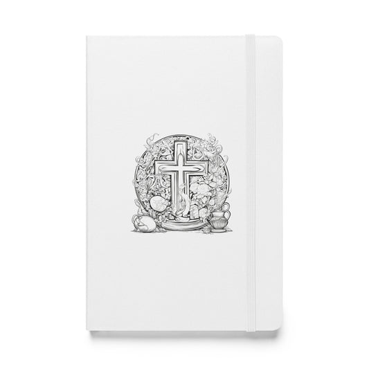 Hardcover Notizbuch weiß Kreuz im Blumenmeer