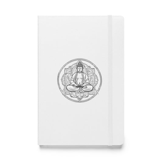 Hardcover Notizbuch weiß Buddha im Blumenfeld
