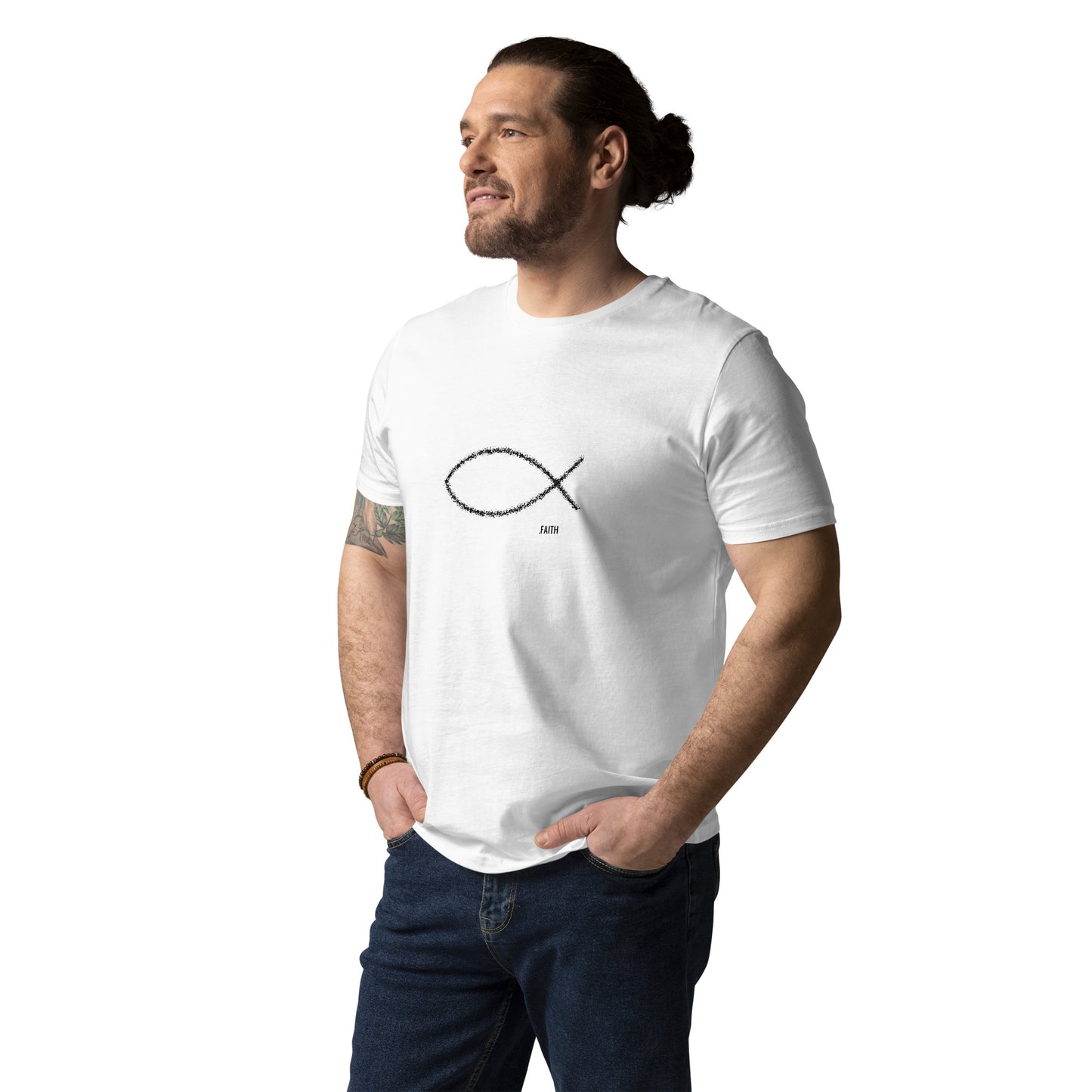 Bio Baumwoll T-Shirt Fisch "Faith" weiß