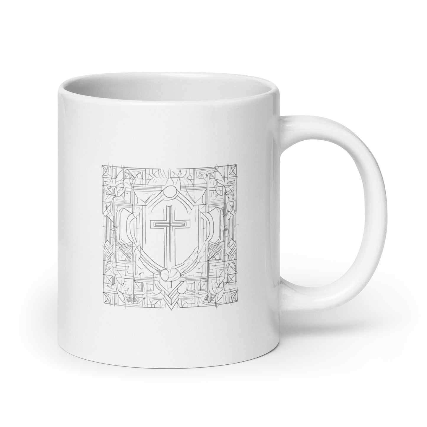 Tasse weiß glänzend Kreuz im Mosaik